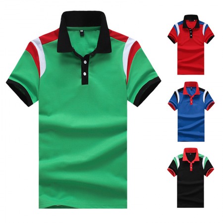 New Style Flat Men's Shoulder Color Matching Short Sleeve Polo