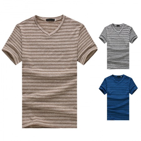 New Style Flat Men's Fashion Large Size Striped Short Sleeve T-Shirt