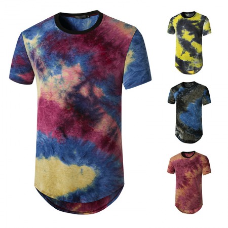 New Men's Plus Size Gradient Short-Sleeved Hipster Hip-Hop T-Shirt