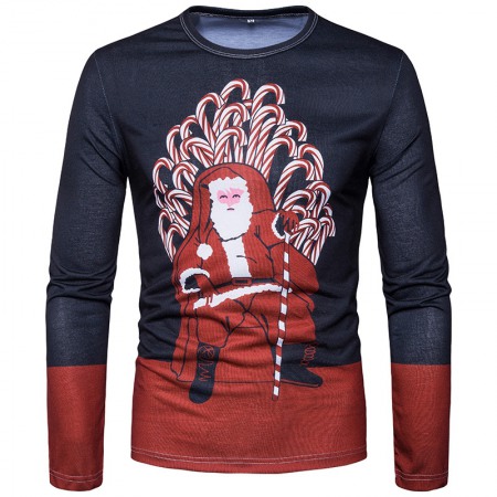 New Men's Fashion Santa Claus Hand-Held Color Stick Printing 3D Long-Sleeved T-Shirt